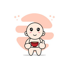 Cute baby character holding a cup of coffee.