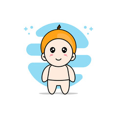 Cute baby character wearing orange costume.