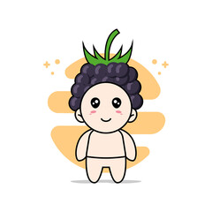 Cute baby character wearing grape costume.