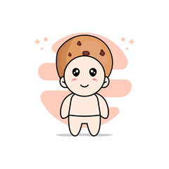 Cute baby character wearing cookies costume.