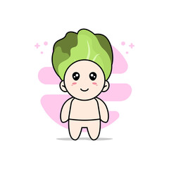 Cute baby character wearing cabbage costume.