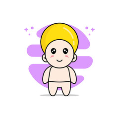 Cute baby character wearing lemon costume.