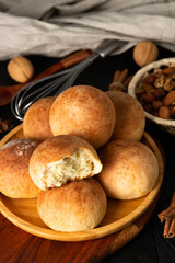 hot fresh buns with cottage cheese and nuts for breakfast