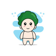 Cute baby character wearing broccoli costume.