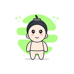 Cute baby character wearing boom costume.