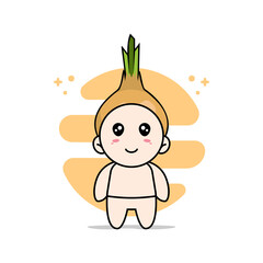 Cute baby character wearing onion costume.