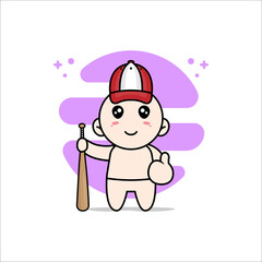 Cute baby character wearing baseball costume.