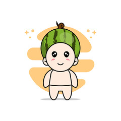 Cute baby character wearing watermelon costume.