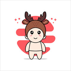 Cute baby character wearing deer costume.