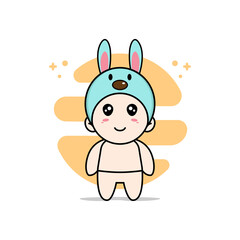 Cute baby character wearing rabbit costume.