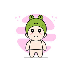 Cute baby character wearing frog costume.