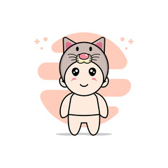 Cute baby character wearing cat costume.