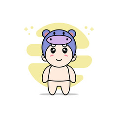 Cute baby character wearing hippopotamus costume.