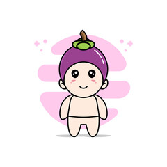 Cute baby character wearing mangosteen costume.