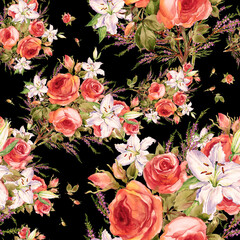 Seamless pattern of a beautiful bouquet