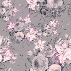 Seamless pattern of a beautiful bouquet