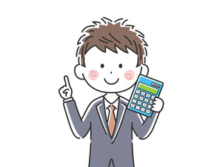 電卓を持った日本人ビジネスマンのイラスト