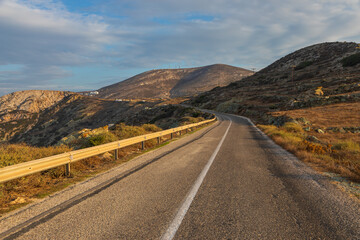Scenic landscape view in Greek mountain, Folegandros Island.