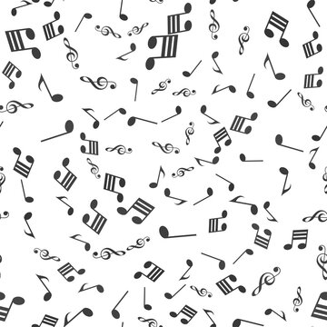 Seamless pattern with black music notes on white background. Vector