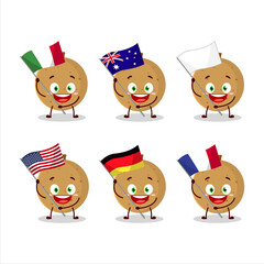 Longan cartoon character bring the flags of various countries