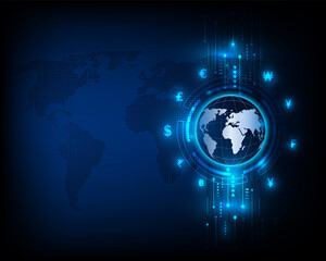 Currency exchange network currency transfer abstract speed on blue background