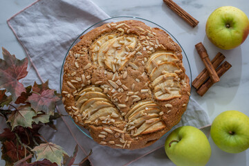 Freshly baked apple pie with apples 