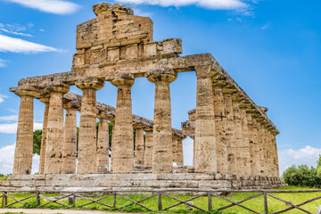 Fototapeta premium Temple of Athena (Tempio di Athena) in the Archaeological Park of Paestum, Italy, a UNESCO World Heritage site.