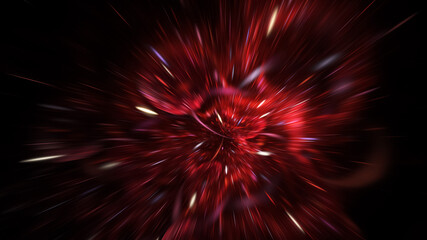 Abstract red and golden fireworks. Holiday background with fantastic light effect. Digital fractal art. 3d rendering.