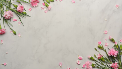 Pink flower decorated on marble desk, flower background