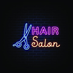 Obraz premium Hair Salon Neon Signs Style Text Vector