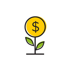 Coin money grow with leaf logo design