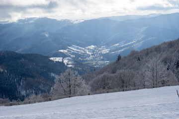 Fototapeta na wymiar Markstein ski resort on a cold partly cloudy day.