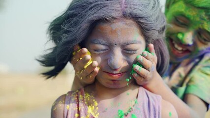 kids, playing, holi, festival, applying, colour, celebrations, indian, holy, children, holiday, colorful, celebrating, traditional, colors, ceremony, hinduism, religion, culture, hindu, bonding, siste