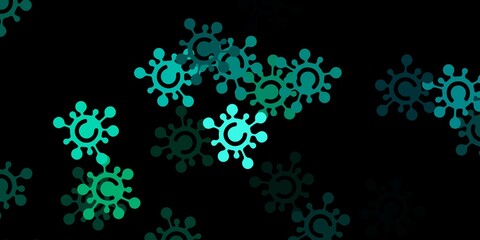 Naklejka premium Dark green vector background with covid-19 symbols.