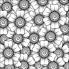 Outline square floral pattern in mehndi style for henna, mehndi, tattoo, decoration. decorative ornament in ethnic oriental style. doodle ornament. outline hand draw illustration. coloring book page.