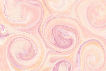 Digital illustration in fluid art style in soft pink shades. Abstract mixing of colored liquid paints.