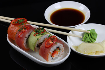 Japanese food sushi and rolls, healthy lifestyle concept