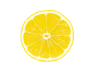 Top view of textured slice of lemon isolated on white background