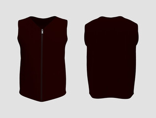 Vest jacket mockup front and back views, 3d illustration, 3d rendering