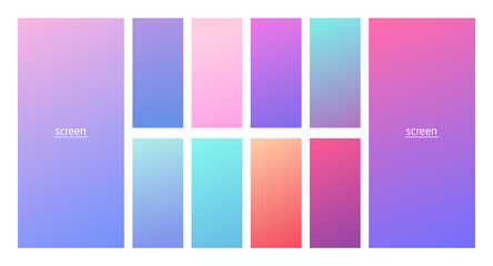Soft pastel gradient smooth and vibrant color background set for devices, pc and modern smartphone screen soft pastel color backgrounds vector ux and ui design illustration isolated on white.