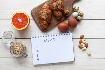 Organic food, diet concept with cereals and proteins, top view