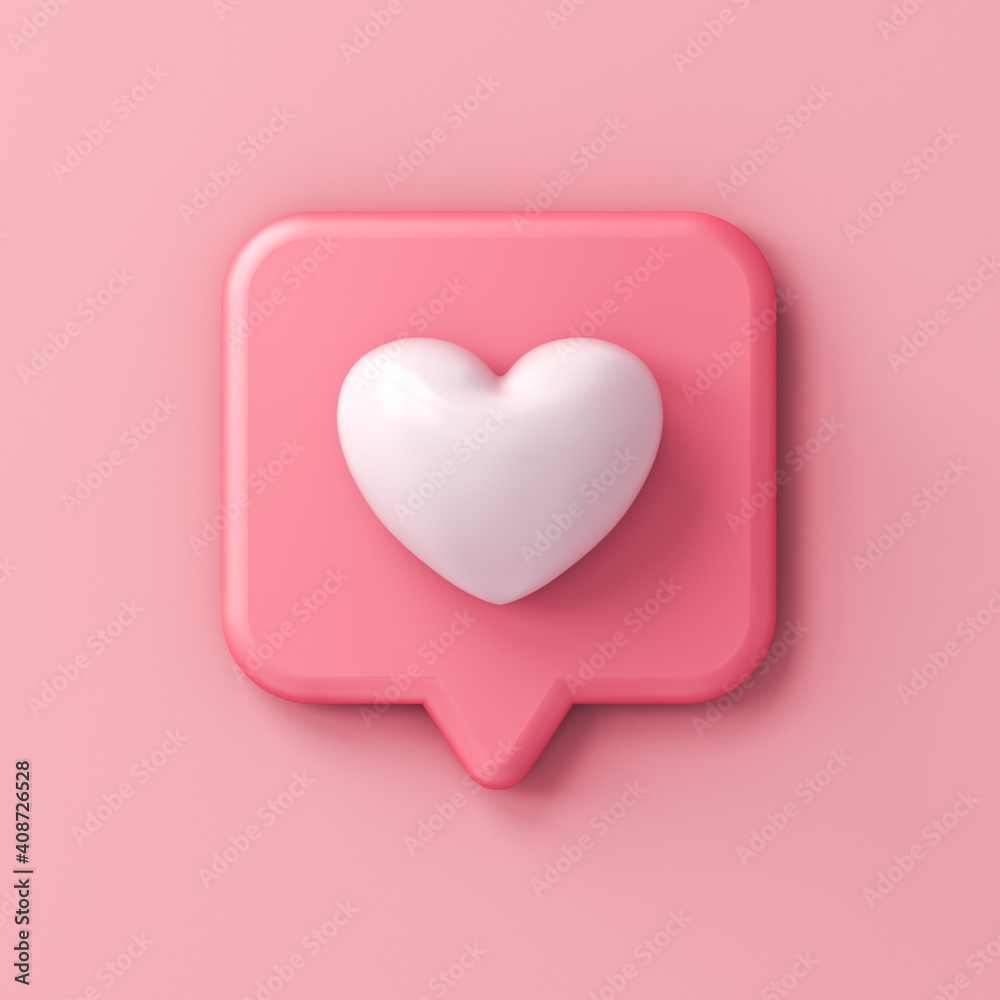 Poster sweet 3d love like heart social media notification icon on pink pastel color wall background with sh