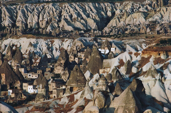 High angle view of fairy chimneys, Pasabagi, Devrent Valley, Zelve, Cappadocia, Turkey