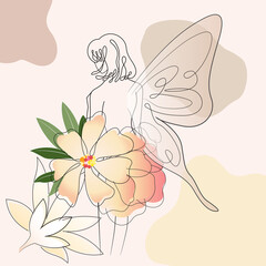 Little Fairy One Line Sketch Drawing