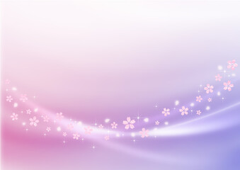 桜吹雪とキラキラと輝く曲線　春のイメージイラスト　背景素材（ピンク×紫色）