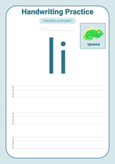 Alphabet tracing practice Letter I. Tracing practice worksheet. Learning alphabet activity page.