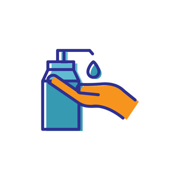 Hand flat icon with hand sanitizer. Washing hands symbol. simple design editable. Design template vector