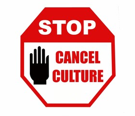 Stop the cancel culture, text written on a stop hand signal.