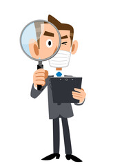 確認するマスクを着用したビジネスマン
