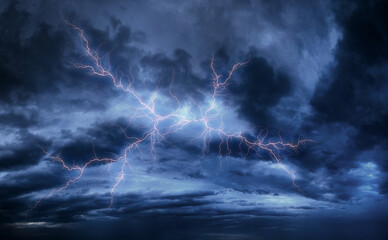 Lightning in the sky on a stormy day